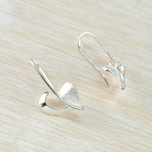Textured Silver Heart Drop Earrings by 'Unique'
