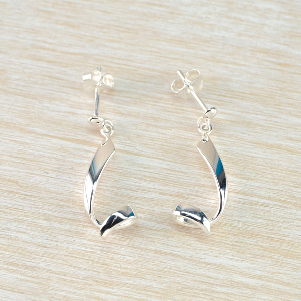 High Polished Sterling Silver Twist Drop Earrings.