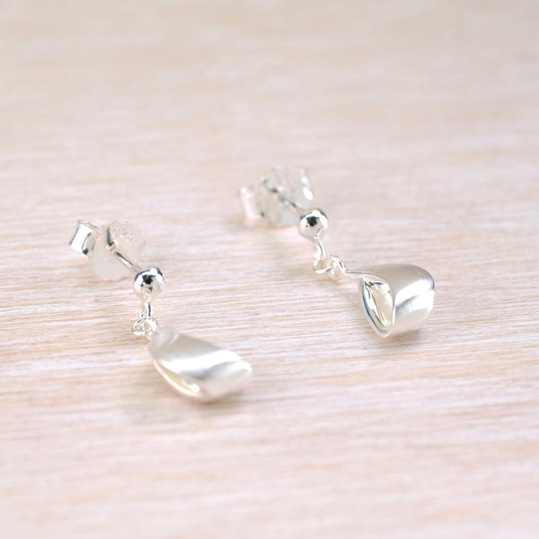 Brushed Silver Twist Drop Earrings by JB Designs.