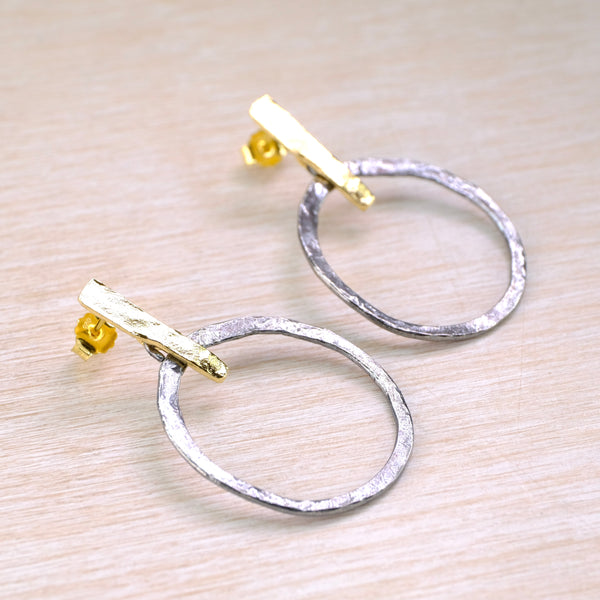 Textured Silver and Gold Plated Geometric Earrings by JB Designs.