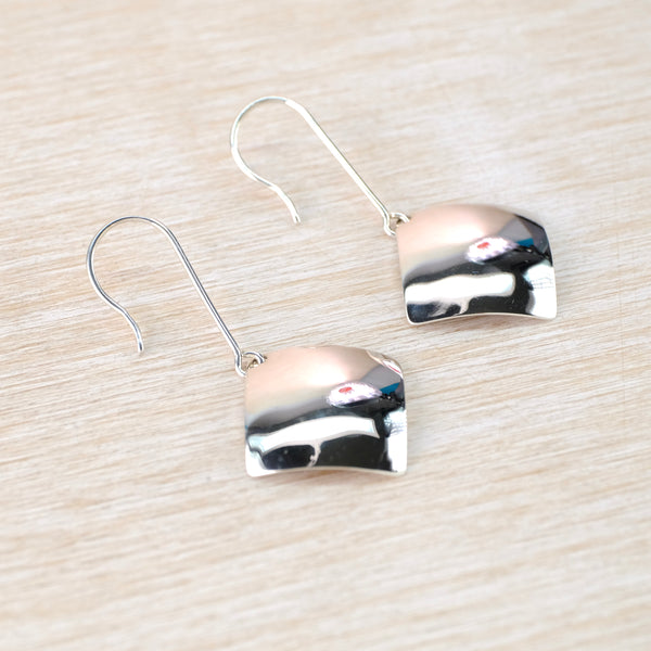 High Polished Square Silver Drop Earrings.