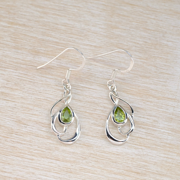 Silver Swirl and Peridot Drop Earrings.