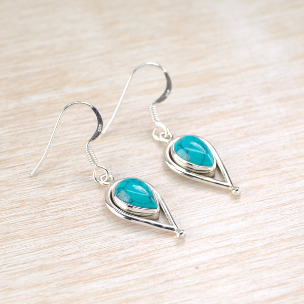 Inverted Teardrop Turquoise and Silver Earrings.