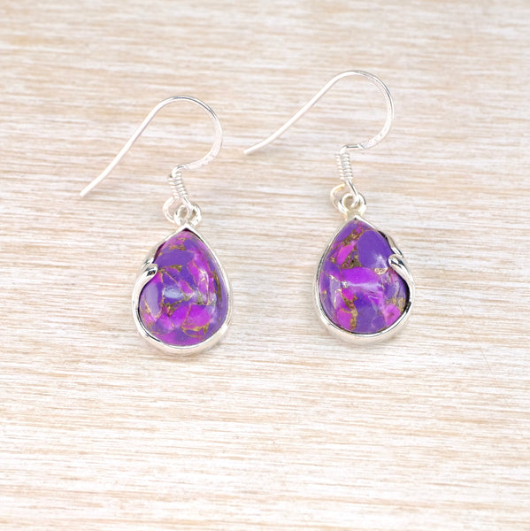 Silver and Purple Mojave Turquoise Drop Earrings