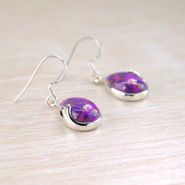Silver and Purple Mojave Turquoise Drop Earrings