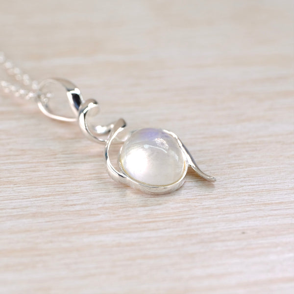 Silver Spiral and Rainbow Moonstone Pendant.