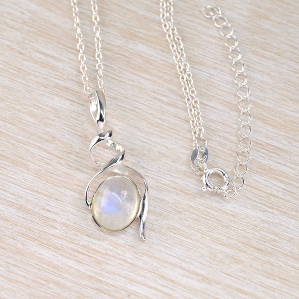 Silver Spiral and Rainbow Moonstone Pendant.