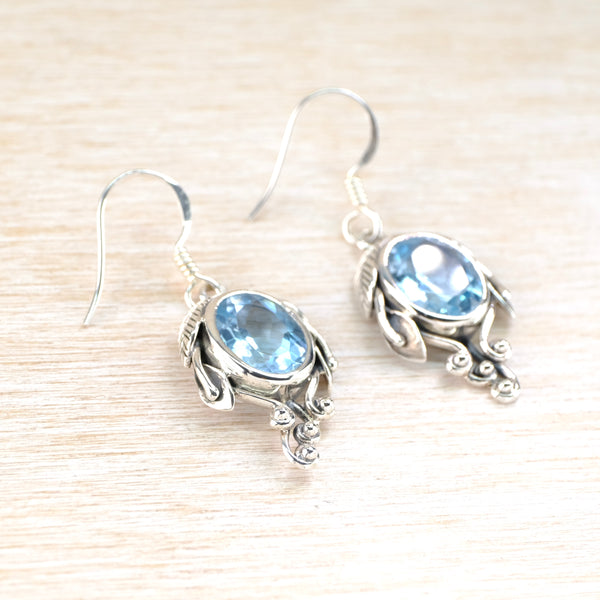 Art Nouveau Style Silver and Blue Topaz Drop Earrings.