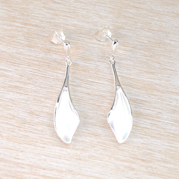 Long Slim Silver Drop Earrings by JB Designs.