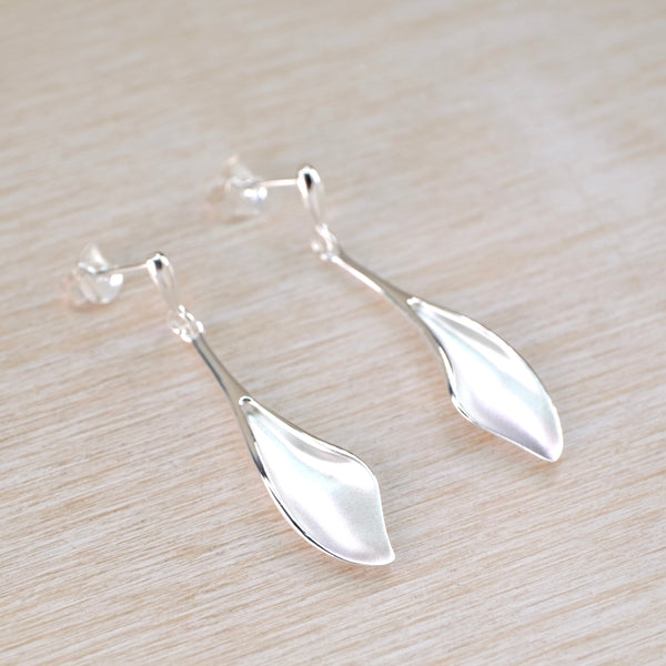 Long Slim Silver Drop Earrings by JB Designs.
