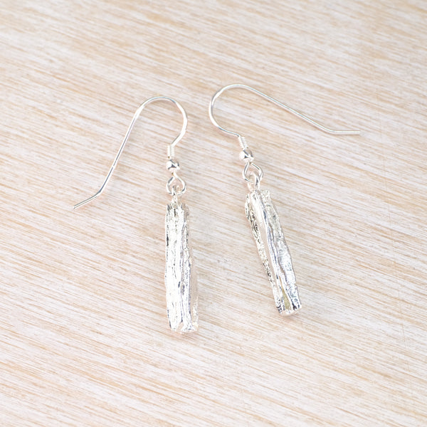 Textured Silver Drop Earrings.