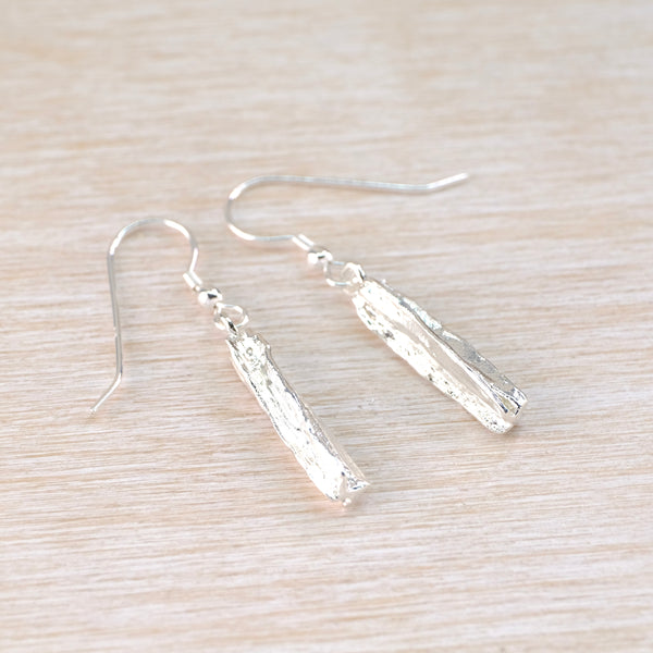 Textured Silver Drop Earrings.