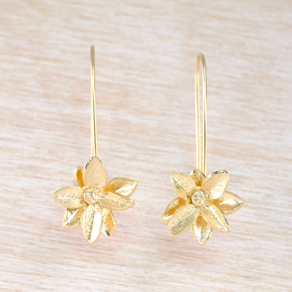 Gold Plated Flower Drop Earrings by JB Designs.