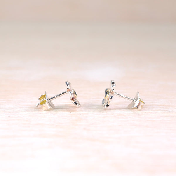 Silver and Gold Plated Sapphire Flower Stud Earrings.