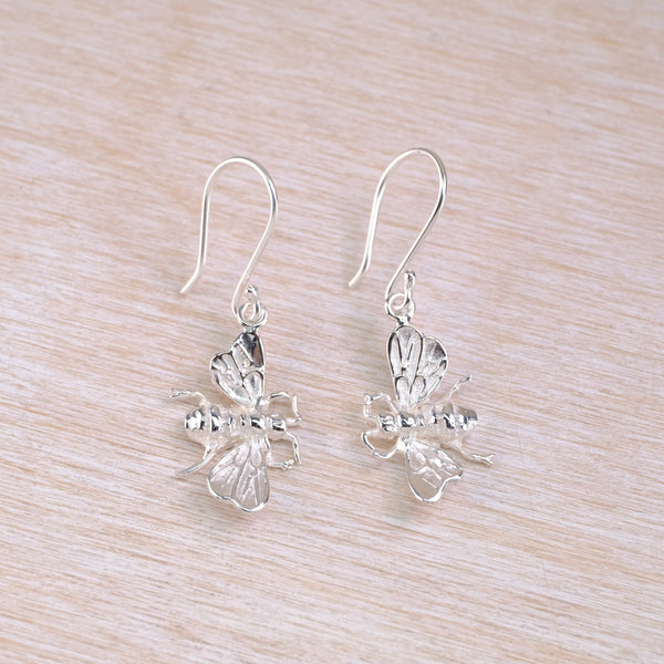 Sterling Silver Honey Bee Drop Earrings.
