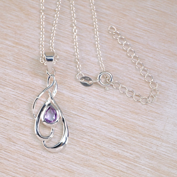 Swirled Silver and Amethyst Pendant Necklace.