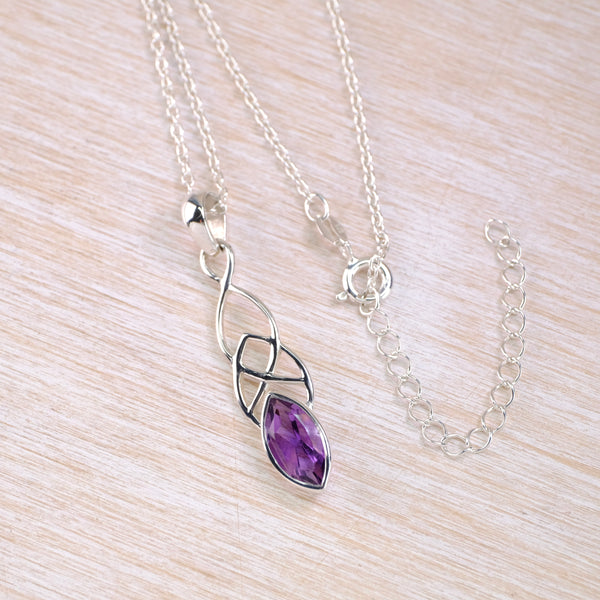 Amethyst and Sterling Silver Celtic Knot Design Pendant.