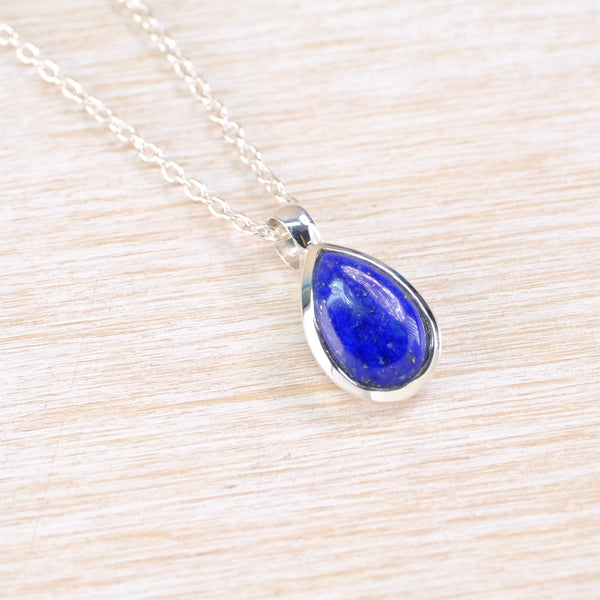 Silver and Simple Tear Drop Shaped Lapis Lazuli Pendant.