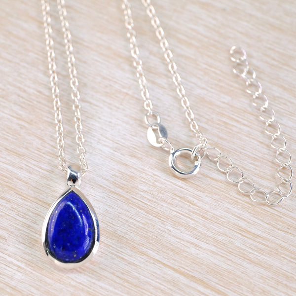 Silver and Simple Tear Drop Shaped Lapis Lazuli Pendant.