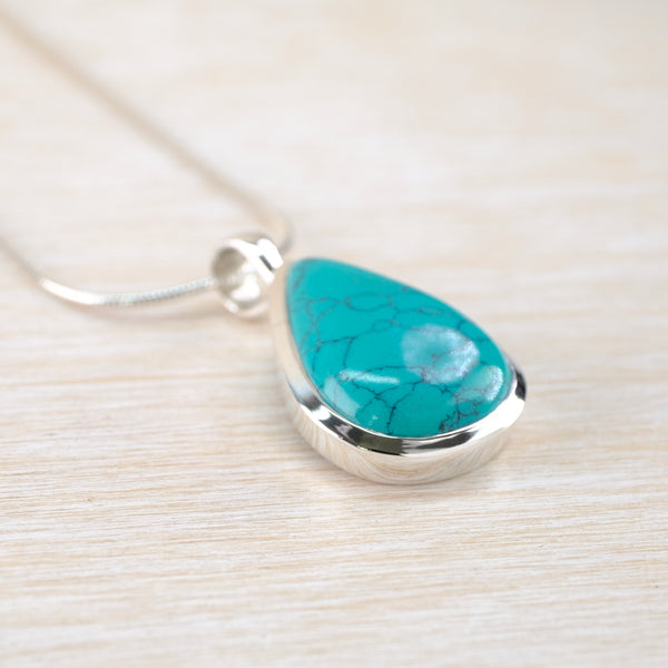 Chunky Sterling Silver and Tear Drop Shaped Turquoise Pendant.