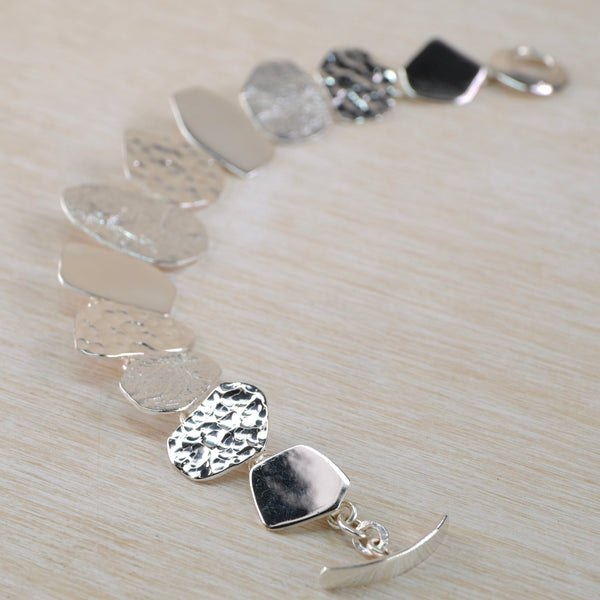 Contemporary Sterling Silver Linked Bracelet.