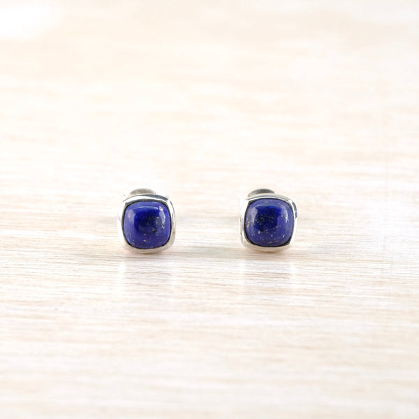 Pair of  dark blue gemstone stud earrings with a square shape