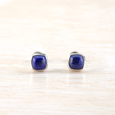 thumbnail image 2 of Natural Lapis Lazuli Sterling Silver 925 Square Stud Earrings – 4mm – Handcrafted In India – Tamasha Silver 2 of 4