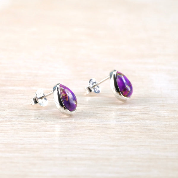 Purple Mojave Turquoise and Silver Stud Earrings.