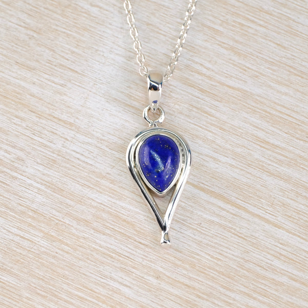 Silver and Tear Drop Shaped Lapis Lazuli Pendant.