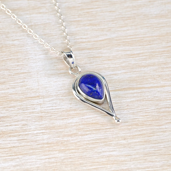 Silver and Tear Drop Shaped Lapis Lazuli Pendant.
