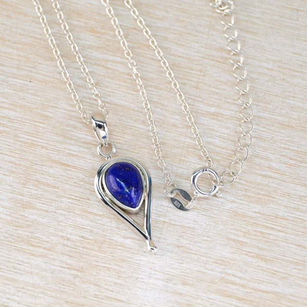 Silver and Tear Drop Shaped Lapis Lazuli Pendant.