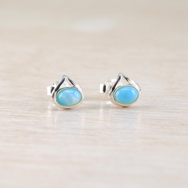 Larimar and Silver Stud Earrings.