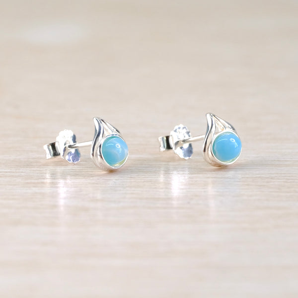 Larimar and Silver Stud Earrings.