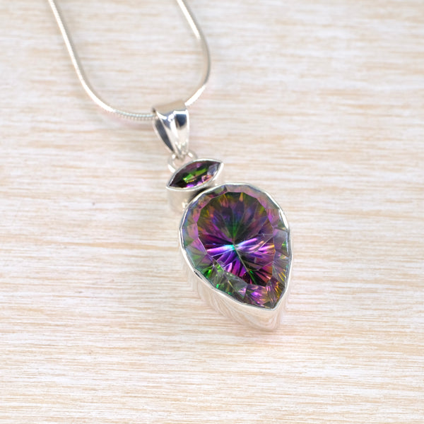 Silver and Mystic Topaz Pendant Necklace.