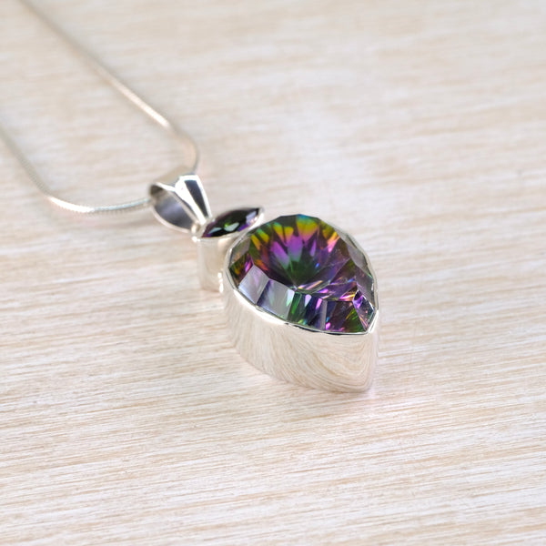Silver and Mystic Topaz Pendant Necklace.