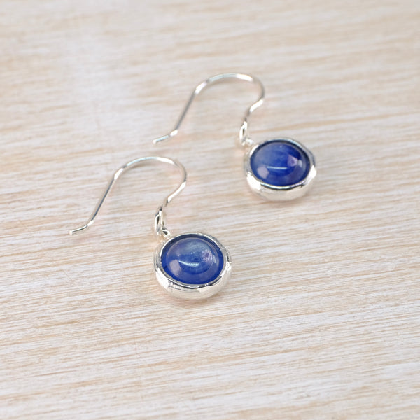 Round Silver and Kyanite Drop Earrings.