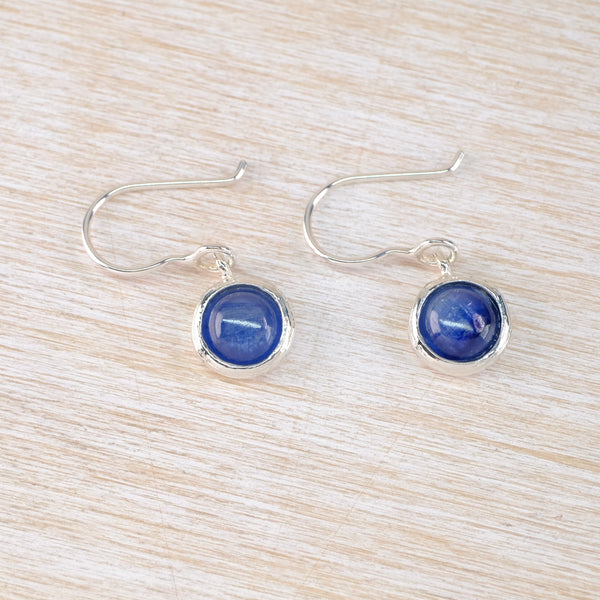 Round Silver and Kyanite Drop Earrings.