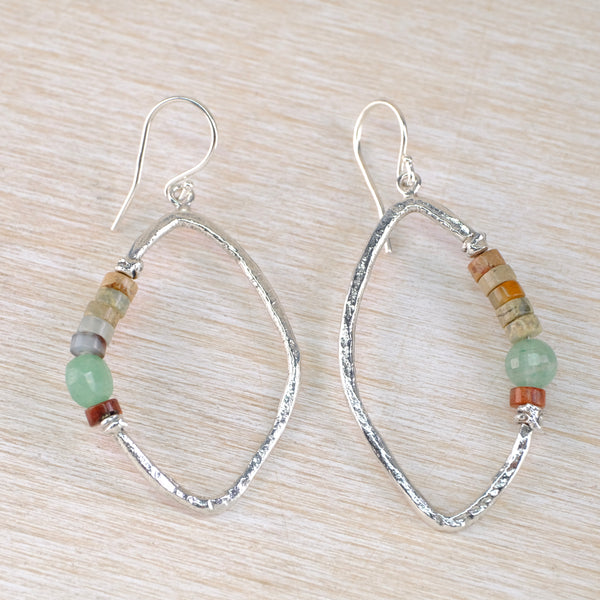 Handmade Silver and Mixed Stone Drop Earrings.