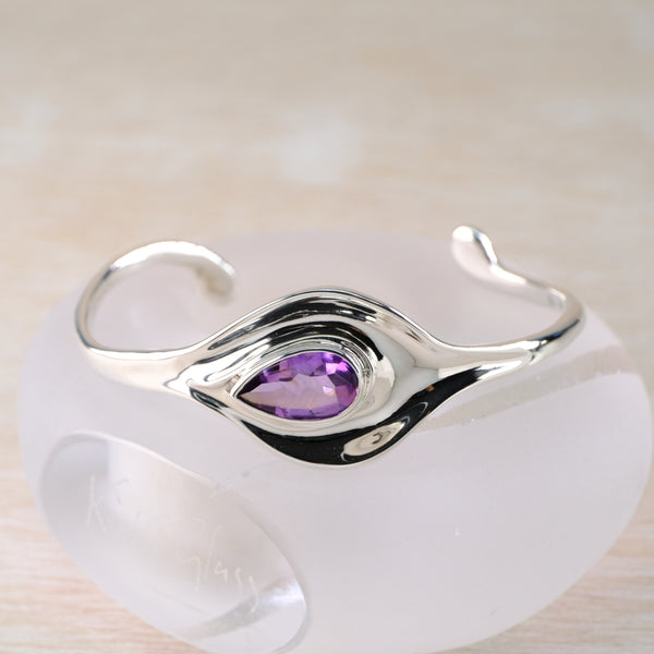 Sterling Silver and Amethyst Torque Bangle Bracelet.