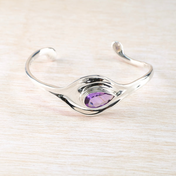 Sterling Silver and Amethyst Torque Bangle Bracelet.