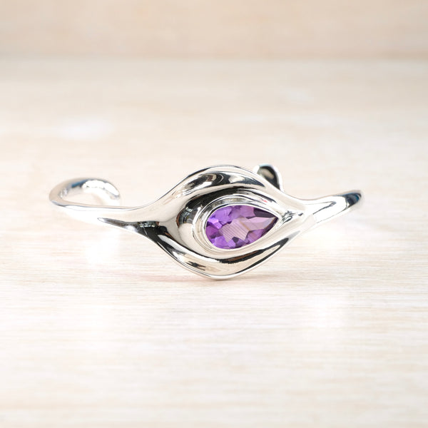 Sterling Silver and Amethyst Torque Bangle Bracelet.