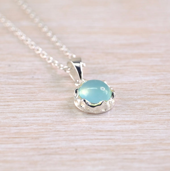 Petite Sterling Silver and Blue Chalcedony Pendant.