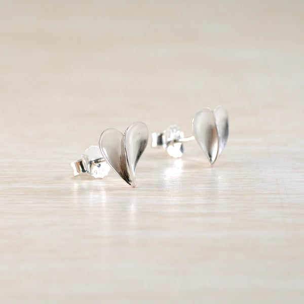 Satin Silver Heart Stud Earrings by JB Designs.
