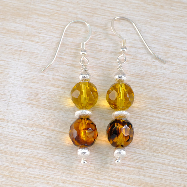 Silver and Double Vintage Glass Bead Drop Earrings.