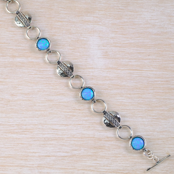 Sterling Silver Circles Bracelet Set With Opals.