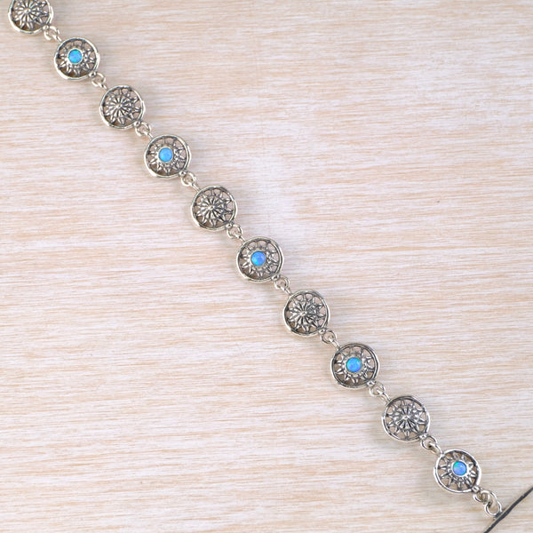 Opal and Sterling Silver Round Link Bracelet.