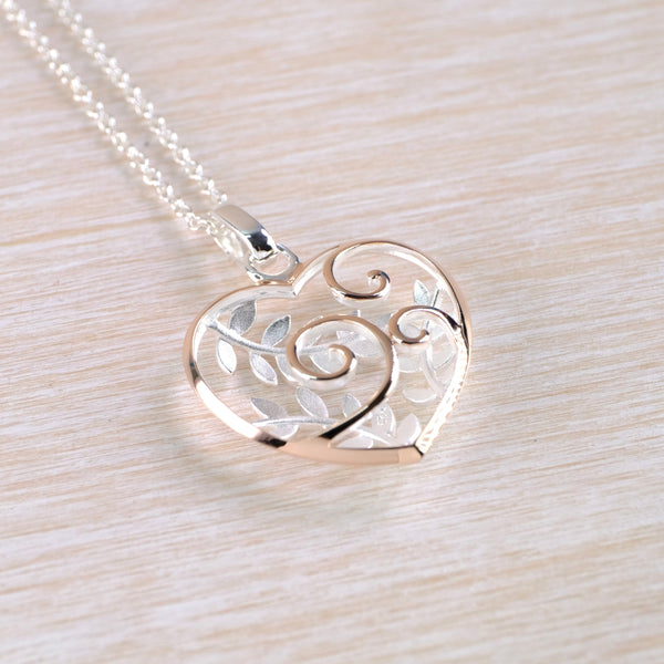 Sterling Silver Heart Pendant With Gold-Plated Swirl by 'Unique'