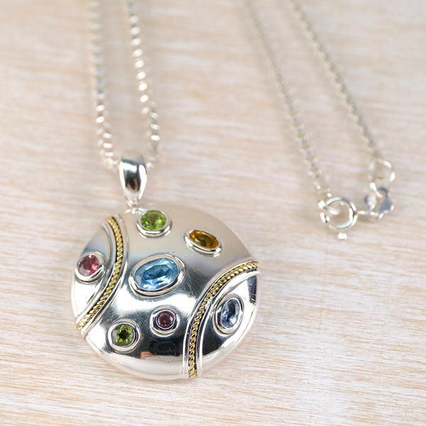 Vintage Silver and Gold Pendant  Set with Seven Stones by Effy.