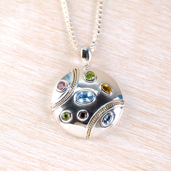 Vintage Silver and Gold Pendant  Set with Seven Stones by Effy.