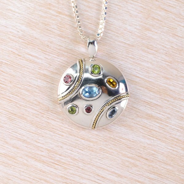 Vintage Silver and Gold Pendant  Set with Seven Stones by Effy.